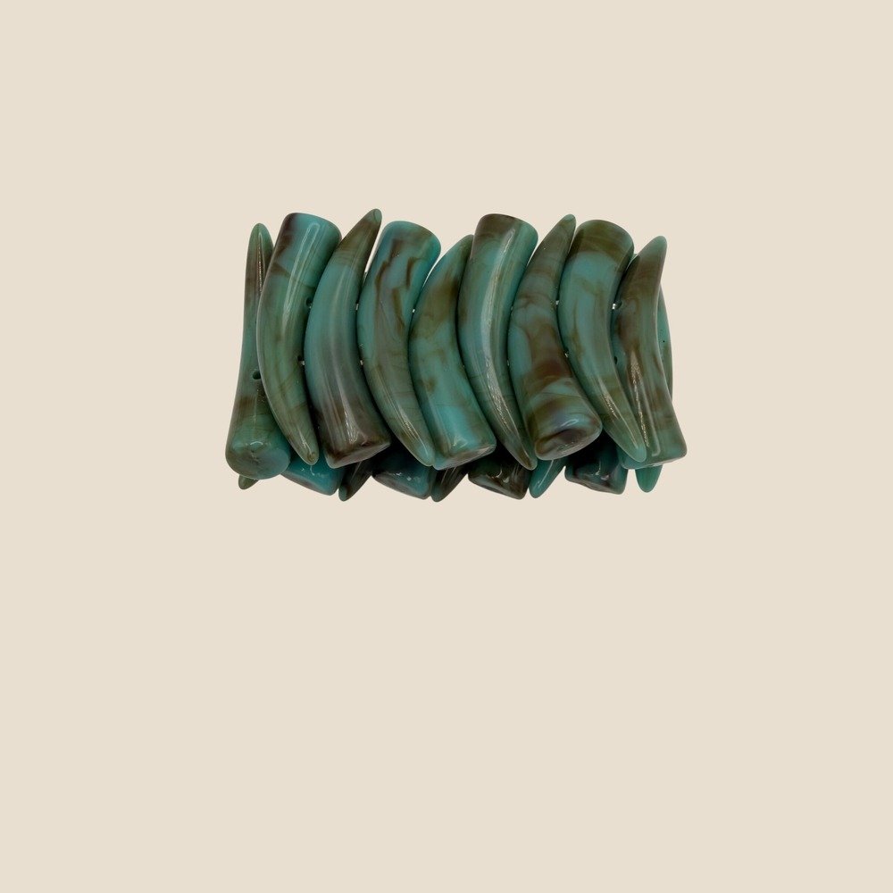 Marbled Teal and Brown Horn Stretch Cuff Bracelet Costume Jewelry